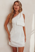 Tristi One Shoulder Bow Mini Dress White